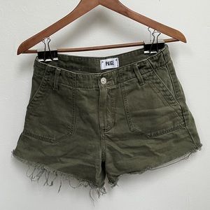 Paige green denim shorts 25
